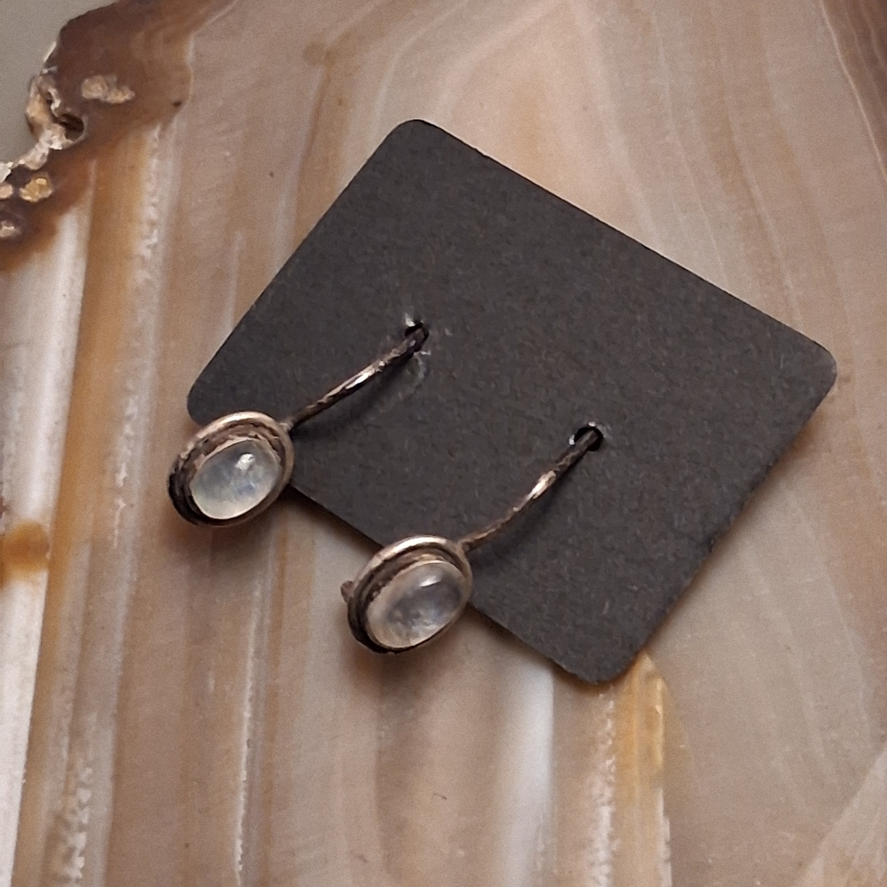Sterling Silver Moonstone Drop Earrings - Clear/White